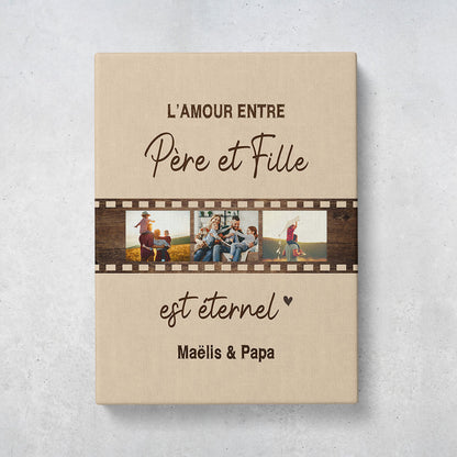 Tableau personnalisé Photo Père et Fille, Famille, Prénom, Amour éternel, Pellicule film