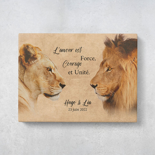 Tableau personnalisé couple, Date Couple, Mariage, Lion, Lionne, Père, Mère