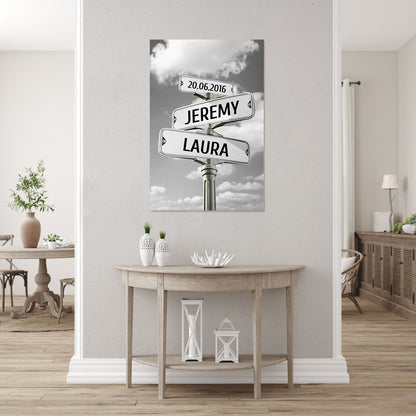 Affiche personnalisée couple et mariage, Ciel Nuages noir et blanc