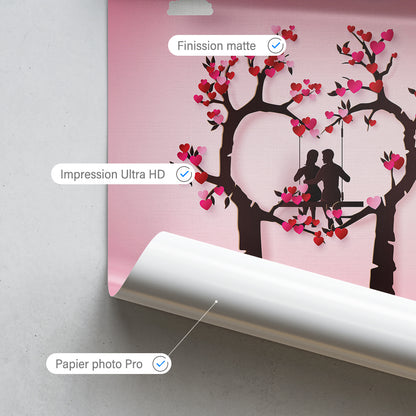 Affiche personnalisée couple et mariage, Papercraft Arbre Balançoire rose