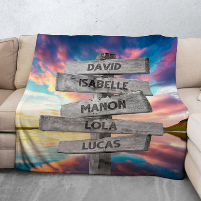 Plaid personnalisé, Prénom, Famille, Reflet Coucher Soleil Lac