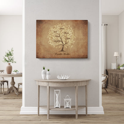 Tableau arbre de vie personnalisé, Famille, Prénom, Encre claire vintage