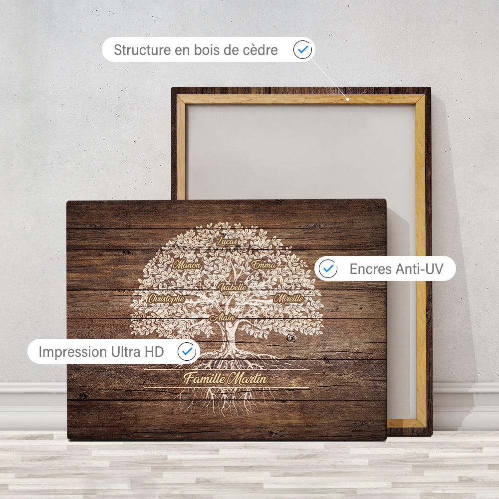 Tableau arbre de vie personnalisé, Famille, Prénom, panneaux vieux bois