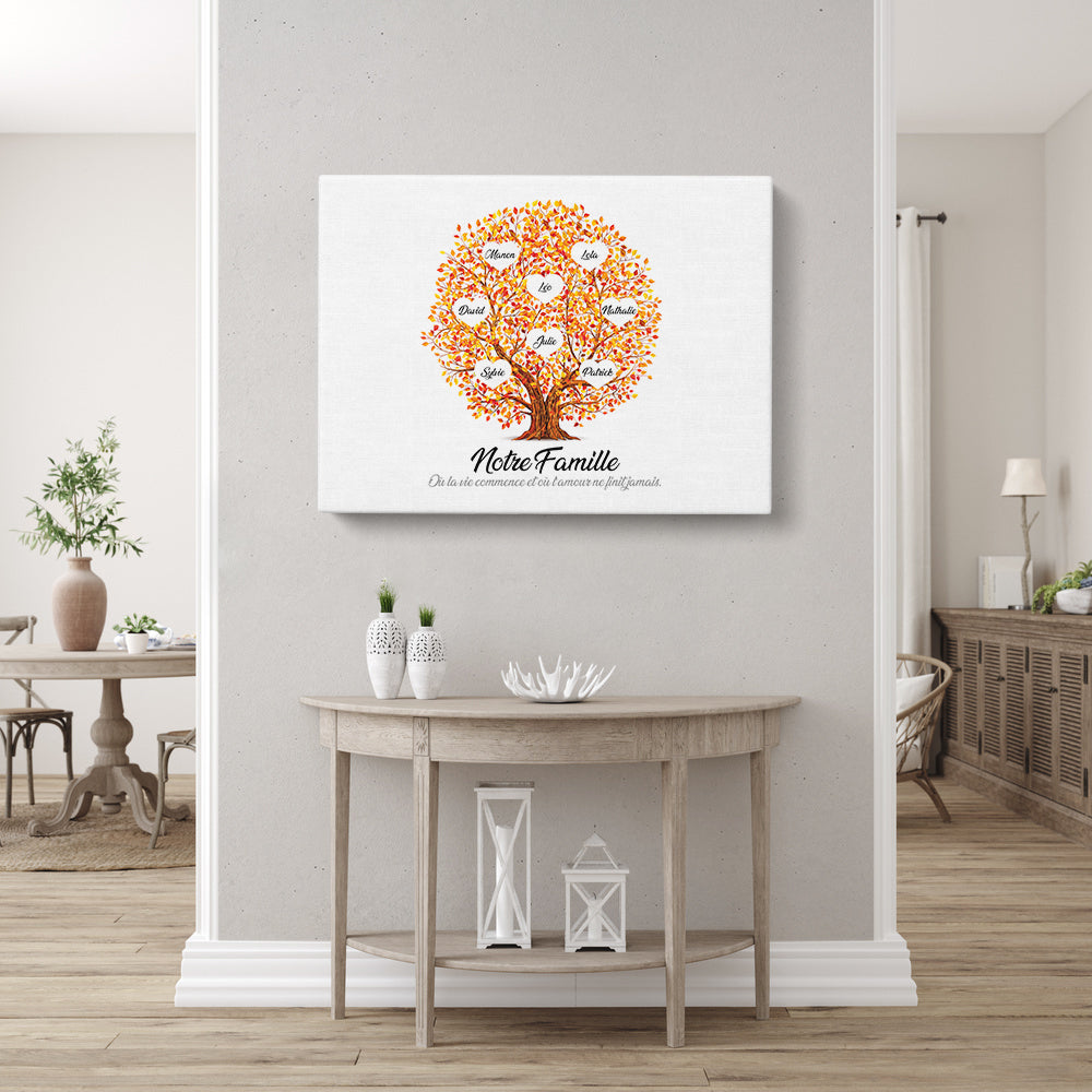 Tableau arbre de vie personnalisé, Famille, Prénom, Boule orange