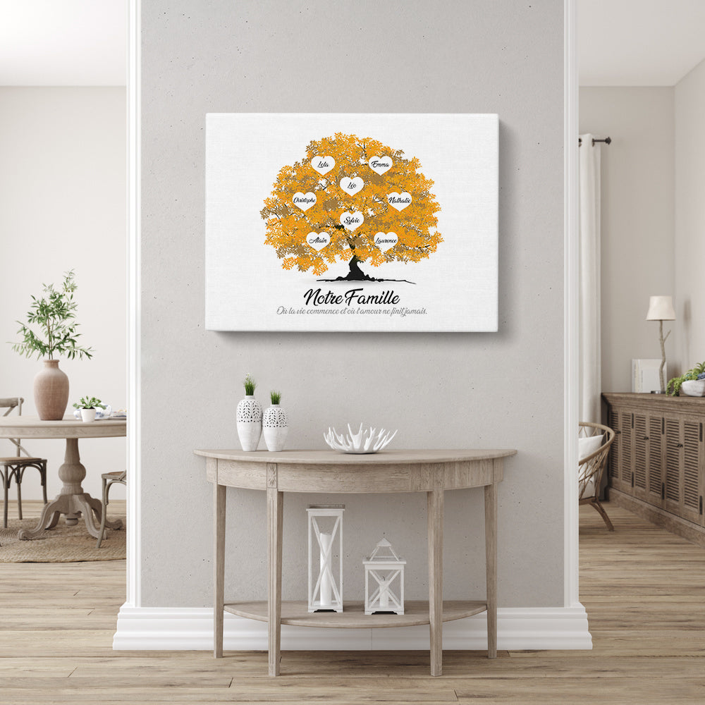 Tableau arbre de vie personnalisé, Famille, Prénom, Réaliste Orange