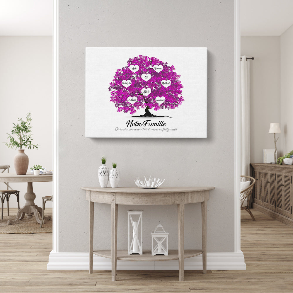 Tableau arbre de vie personnalisé, Famille, Prénom, Réaliste Rose